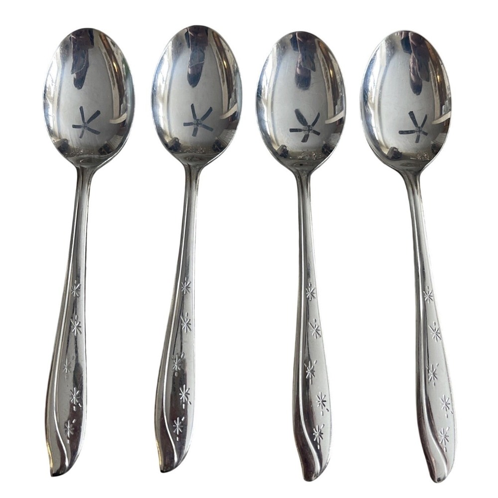 Vtg 4 Koba Stainless Teaspoon Japan Atomic Starburst 5 Stars Mixed MCM Flatware